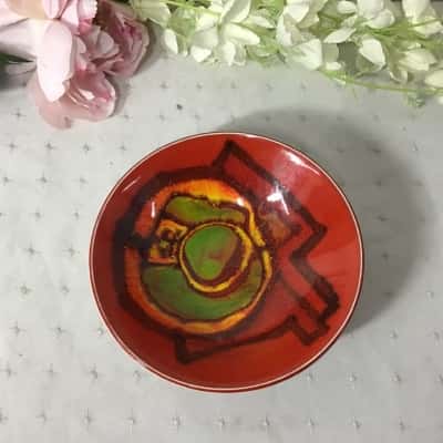 Vintage Poole England Red / Green / Yellow Patterned Pottery Bowl