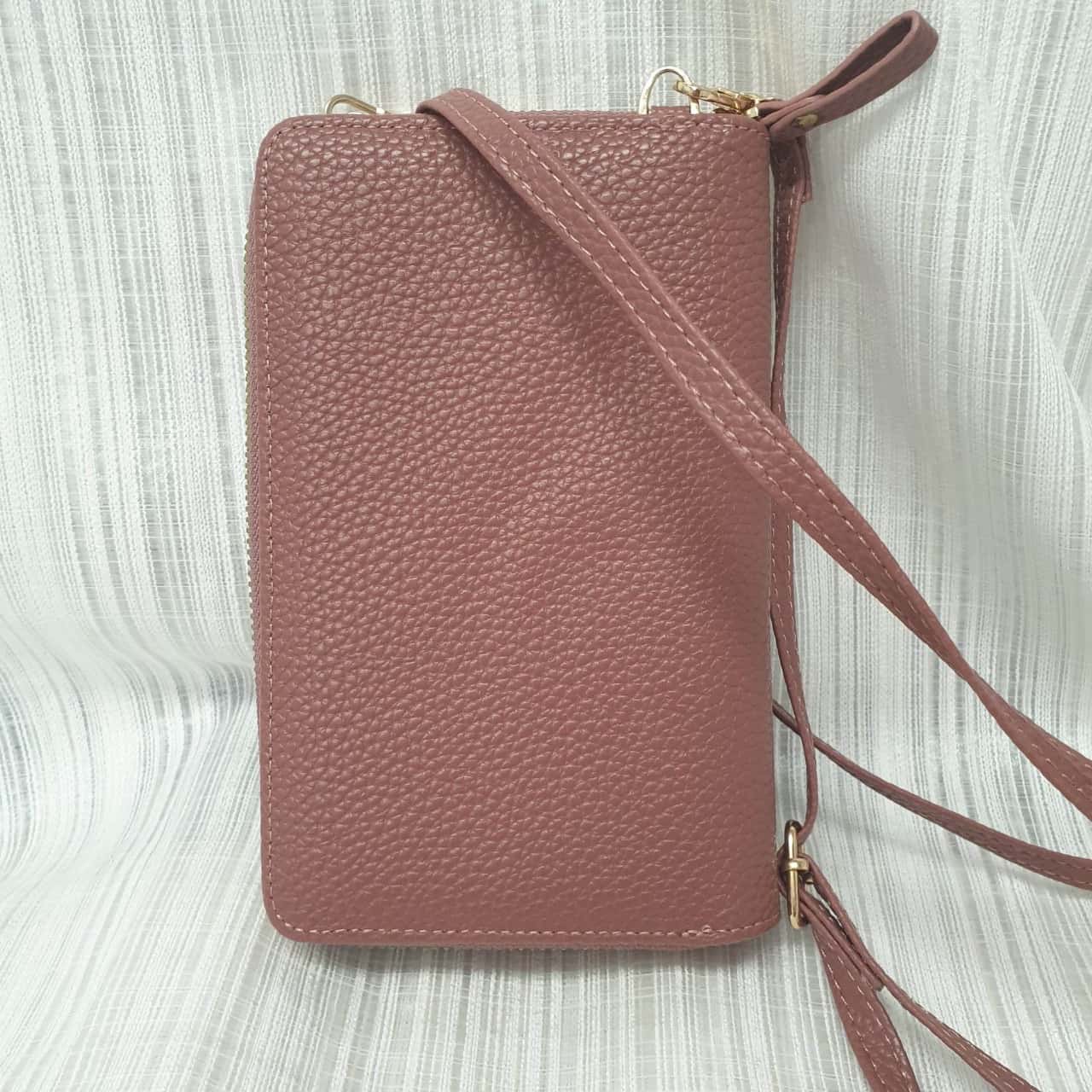 Carr Ken Cute Dusky Pink Zip Top Cross Body Bag with Clip Top Front Pouch Mobile Phone Pocket