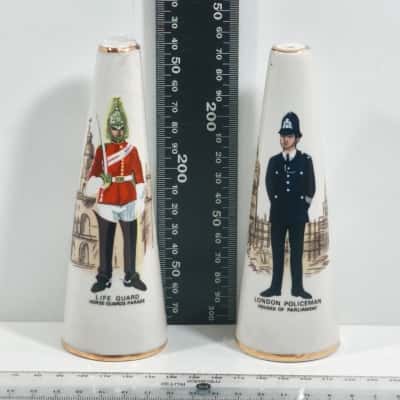 Pair Set London Bill Guards Salt and Pepper Duo Shakers Porcelain 