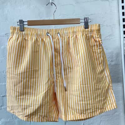 Vacay Swimwear Mens Boardshorts Striped / White / Yellow 