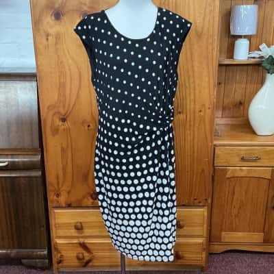 Liz Jordan Womens  Size 14 Sleeveless Dress  Black  / Polka Dot / White 