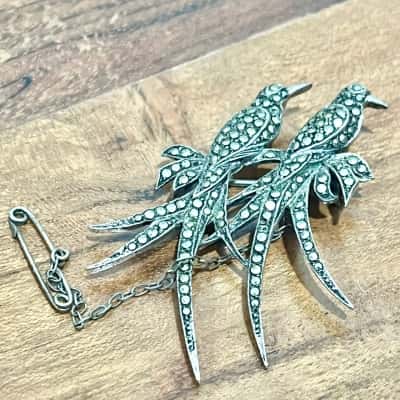 Vintage Marcasite Exotic Bird Brooch 