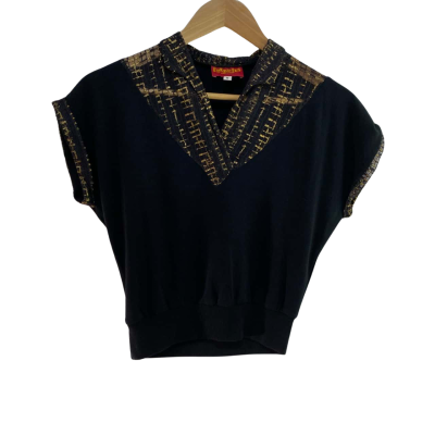 Freddies of Pinewood 1950s Black Blouse with a Gold Lurex Net - Made in the UK 