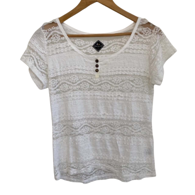 Blanc du Nil Womens  Size S Short Sleeve Lace Top White 