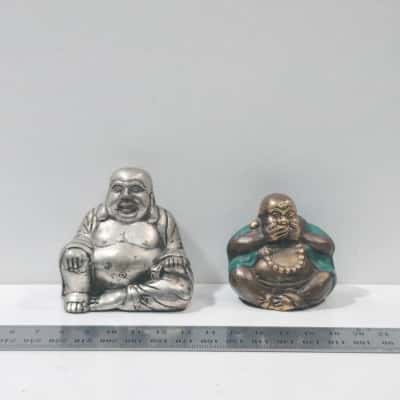 2x Metallic Buddah Ornaments PreOwned 