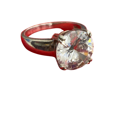  Womens Stirling silver, cubic zirconia solitaire Ring. P 