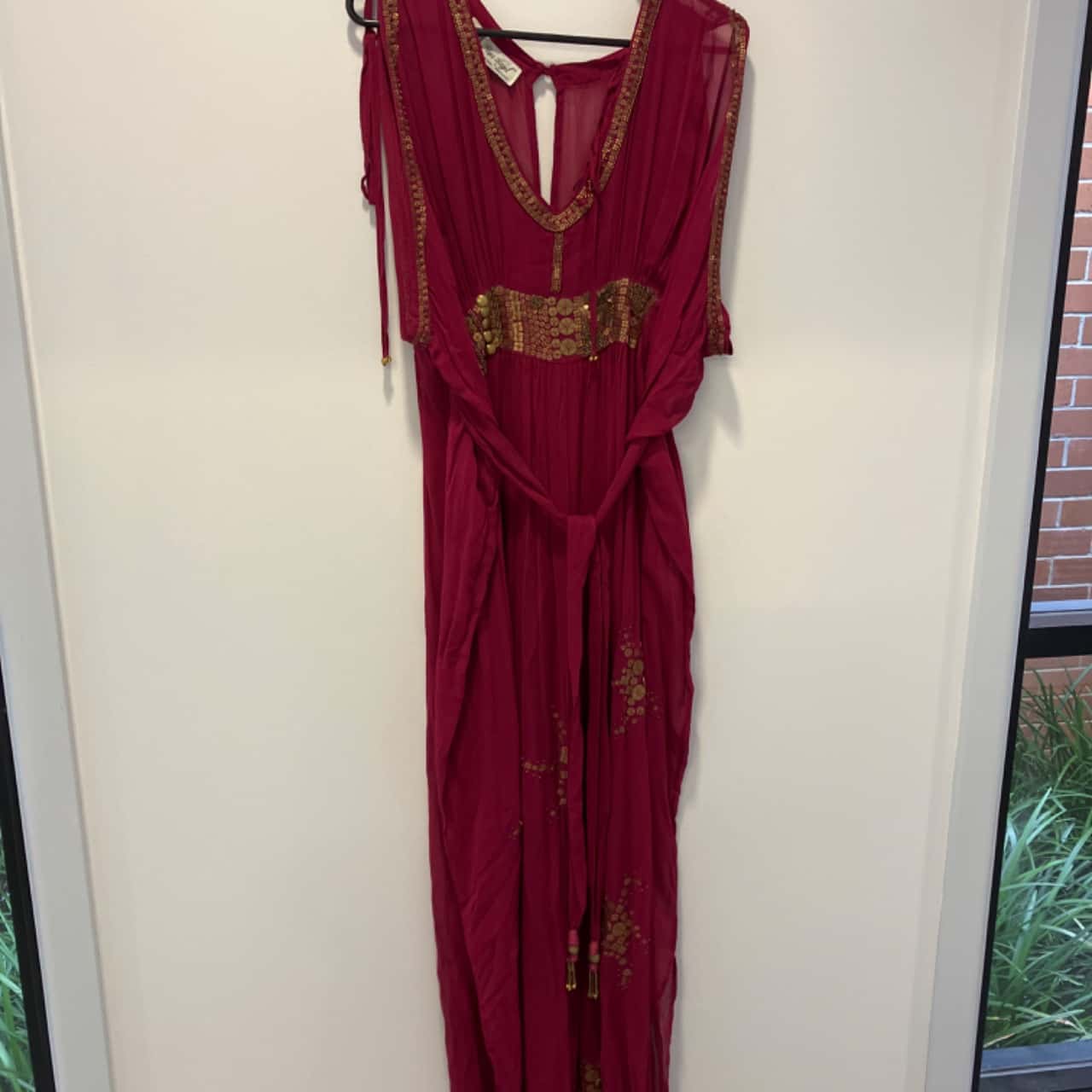 Women Maroon Multi Chevron Kaftan Top With Pencil Pants main image 0