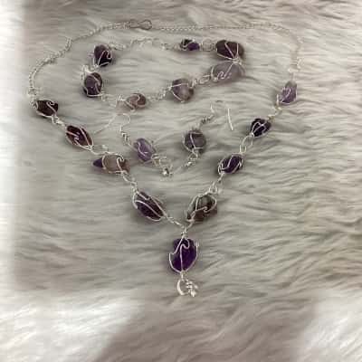  Womens Bracelet / Earrings / Necklace Purple / Silver 