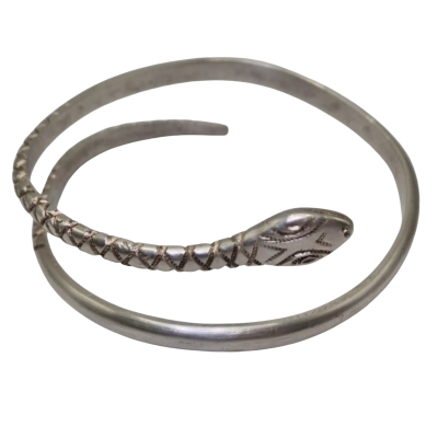 White Metal Coiled Snake Bangle