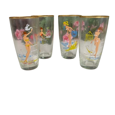Vintage High ball tumblers classic 1950s “peek- a- boo girls”