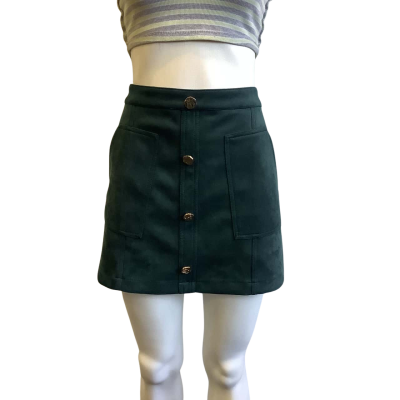BNWT Tokito Petites Women's Size 14 Faux Suede Mini Skirt Green 