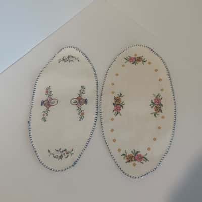 2 x  Hand Embroidered Oval Doily or Tray Cloth