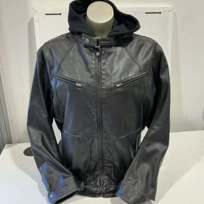 Rivers Womens Size Large Hooded Jacket / Leather Jacket Black  