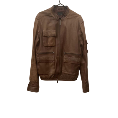 Mens Calvin Klein Jeans Size XL Leather Jacket Brown 