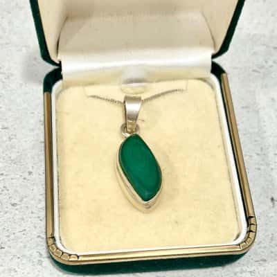 925 Silver Necklace Malichite Pendant 