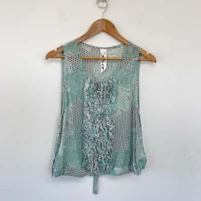 M. A. Dinty Blue Sleeveless Ruffle 100% Silk Top  Size 8 