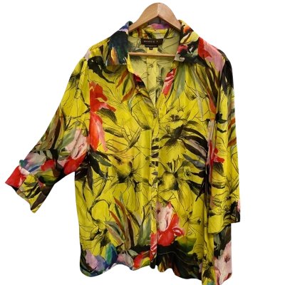 Maggie T Womens  Size 22 Long Sleeve Shirt Floral / Yellow 