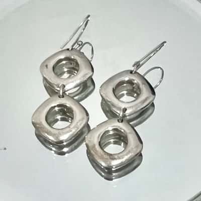 Silver Square Drop Earrings 