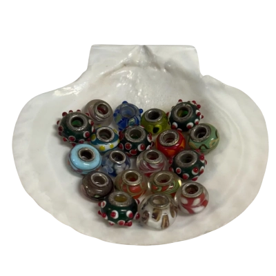 19 x Sterling Silver (925) and Multi-coloured Glass Bracelet Charms/Beads