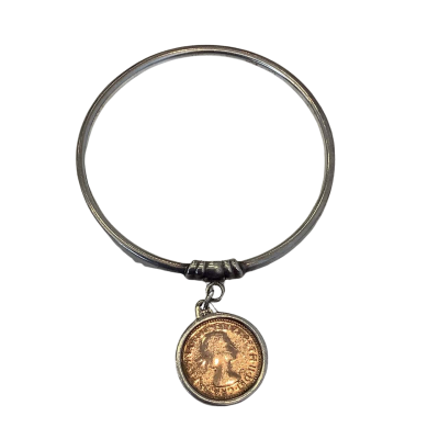 925 Sterling Silver Stamped Penny Copper Coin Bracelet   #24