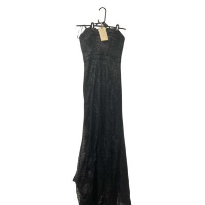 Womens Bariano Size 8 Black Ava Fishtail Strapless Sequin Maxi Dress  