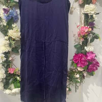 Flannel Size 3 Casual Dress Navy Blue Silk