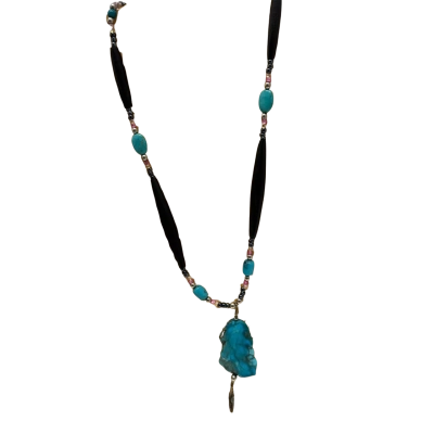 Blue Stone  Womens Beaded Necklace Black  / Blue / Silver 