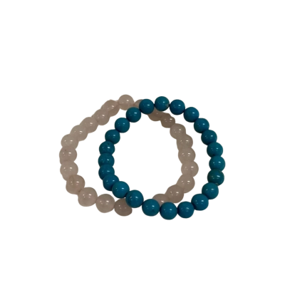 Pair of Turquoise and Clear Quartz Beaded Elastic Bracelets 
