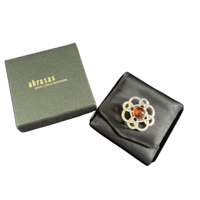 Sterling Silver nd Amber Celtic Womens Brooch Burnt Orange / Silver 