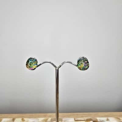 Sterling Silver Dichroic Glass Stud Earrings 