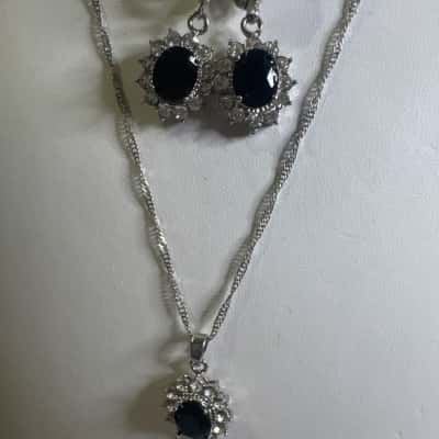  Womens black stone sterling silver set