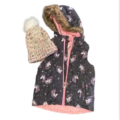  Kids  Size 4 faux fur trim vest and beanie  
