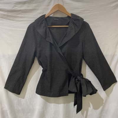 Carla Zampatti Womens  Size 14 Long Sleeve Wrap Top Black  / Brown 