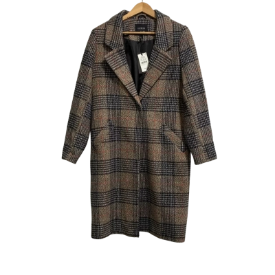 Cotton On Women’s Size 10 Brown/Black Plaid Mid Length Coat
