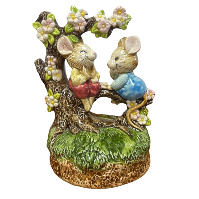Music Box Courting Mice Couple Rotating Otagiri Gibson Greeting Japan Vintage