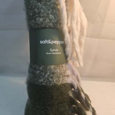  Scarf Green / Purple / White  35x205cm