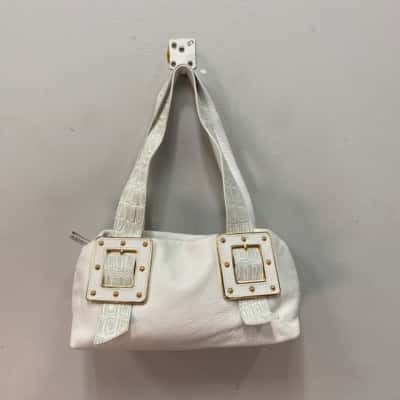 Gilda Tonelli Womens Italian LeatherShoulder Bag  / Gold / White / Croc print