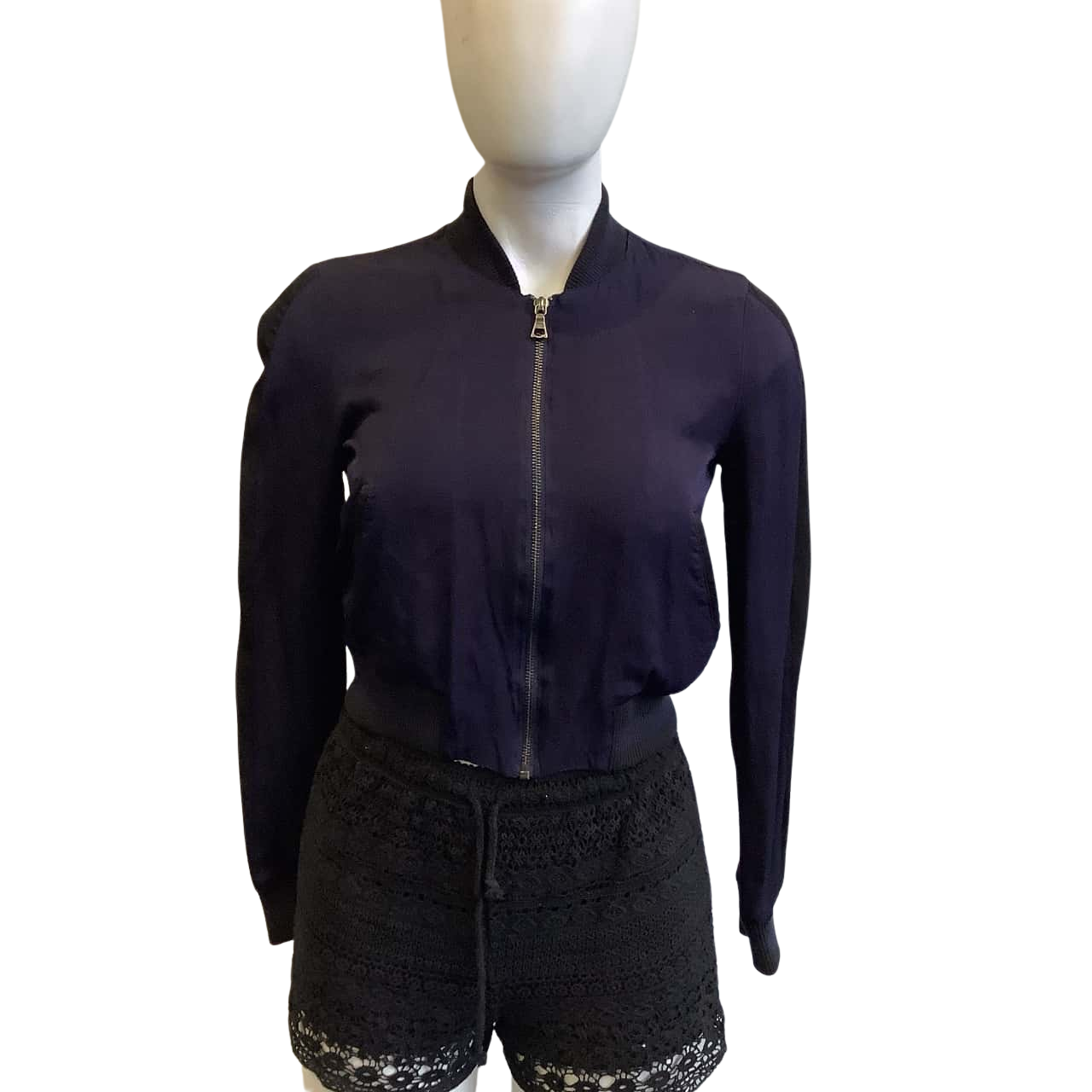 Bardot Women's Size 6 Cropped Bomber Jacket Navy Blue