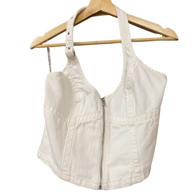 BNWT Abrand Jeans x Rip Curl Womens Size XL White Denim Halter Neck Top 