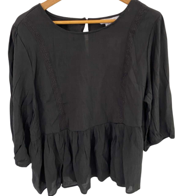 Rockmans Womens  Size 18 Lace Insert Long Sleeve Top Black  