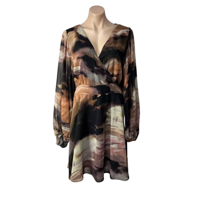City Chic Womens Size XS Black / Brown / Beige/ Pink Pattern Long Sleeve Wrap Dress (new)