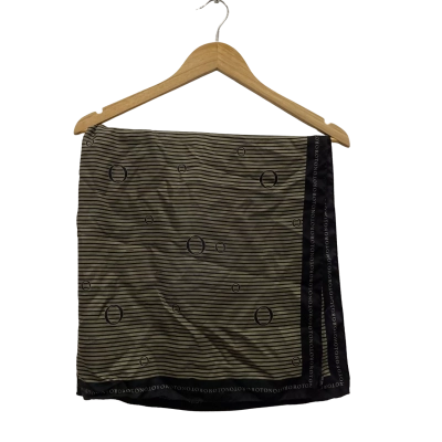 Oroton Women's Silk Scarf Black  / Khaki / Striped 