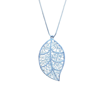  Womens Necklace Silver Snake Chain Stamped 925 with Silver Tone z Leaf Pendant 
