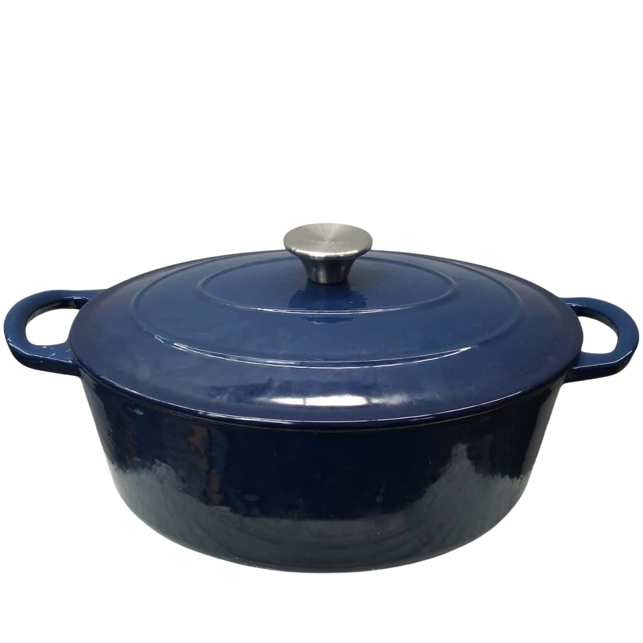 Crofton Dark Blue Oval Cast Iron Pot with Lid (1.7L)