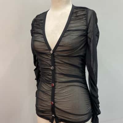 Guess Womens  Size M Sheer Stretch Long Sleeve Top Black  