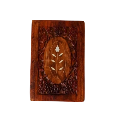 Vintage Carved Wooden Box Length 6" x 4" x 2.5"