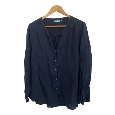 Blue Illusion Linen Womens  Size XXL Button Up Top / Long Sleeve Top Navy Blue 