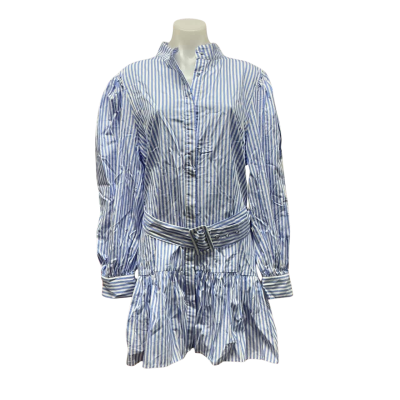 Atmos&Here Womens 100% Cotton Size 18 Belted Mini Dress Blue / Striped / White 