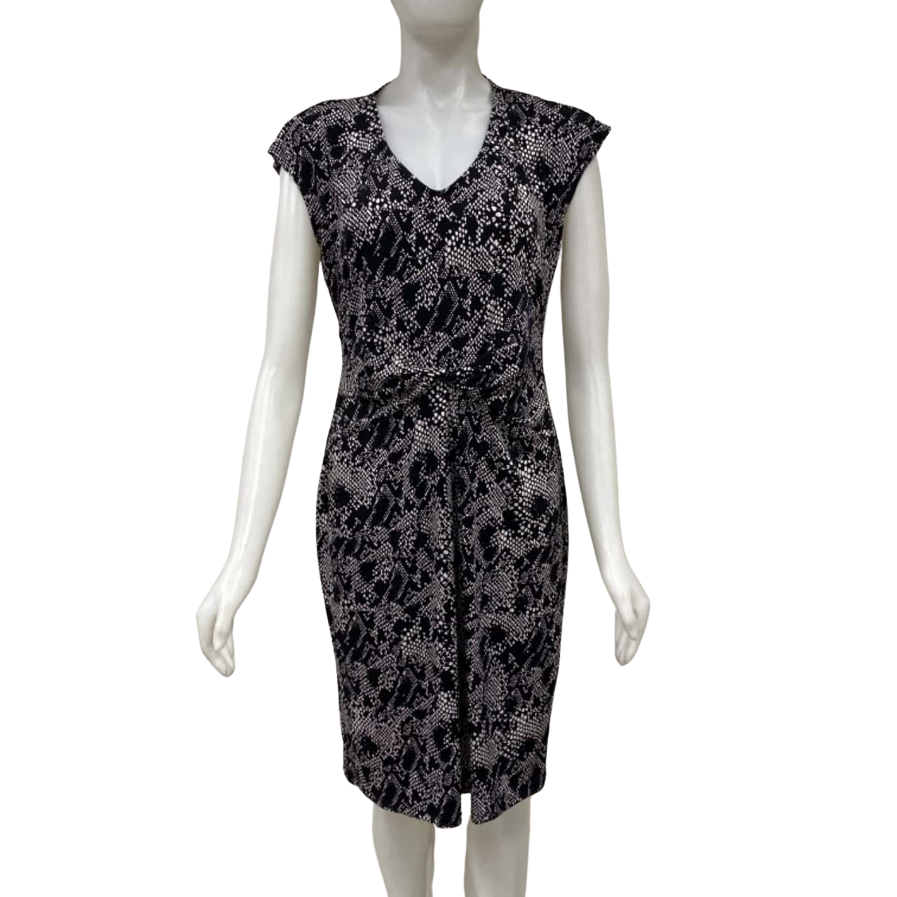 JacquiE Womens Size M Midi Dress Black / Pattern / White (s)