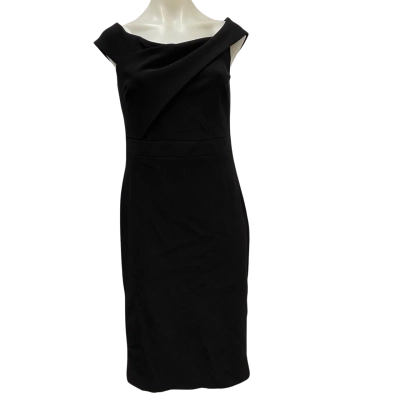 Portmans Womens  Size 14 Off Shoulder Cross-over Bodice Knee Length Dress  Black  / Gold 